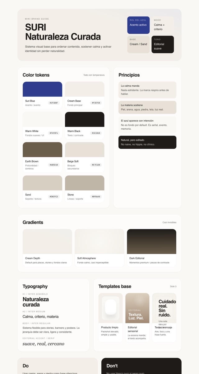 Suri brand guide — color tokens, typography, principles